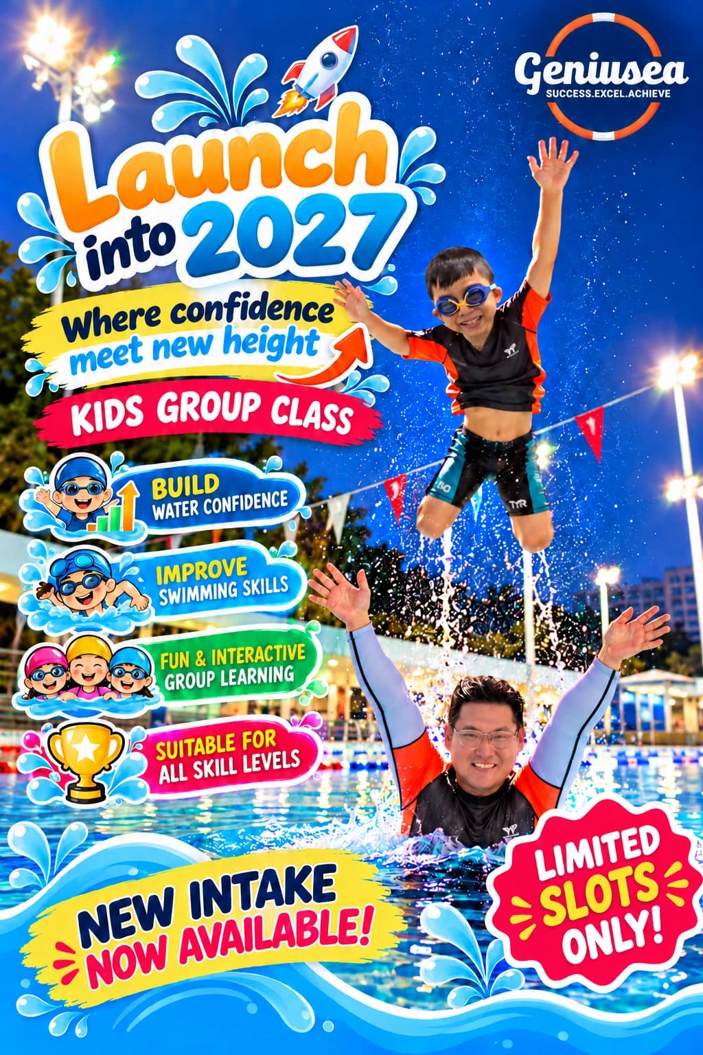Poster: Launch into 2027 Kids Group Class, new intake now available, limited slots